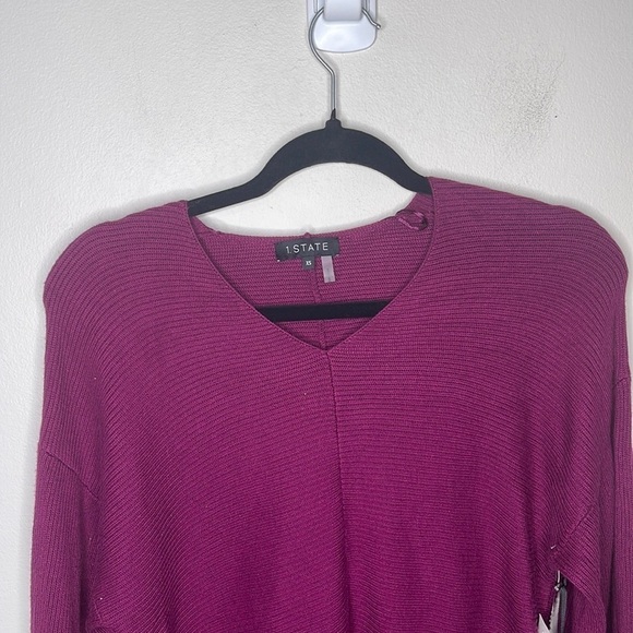 1 state Berry Sweater Balloon Sleeve Cotton V-Neck Pullover - Picture 3 of 4